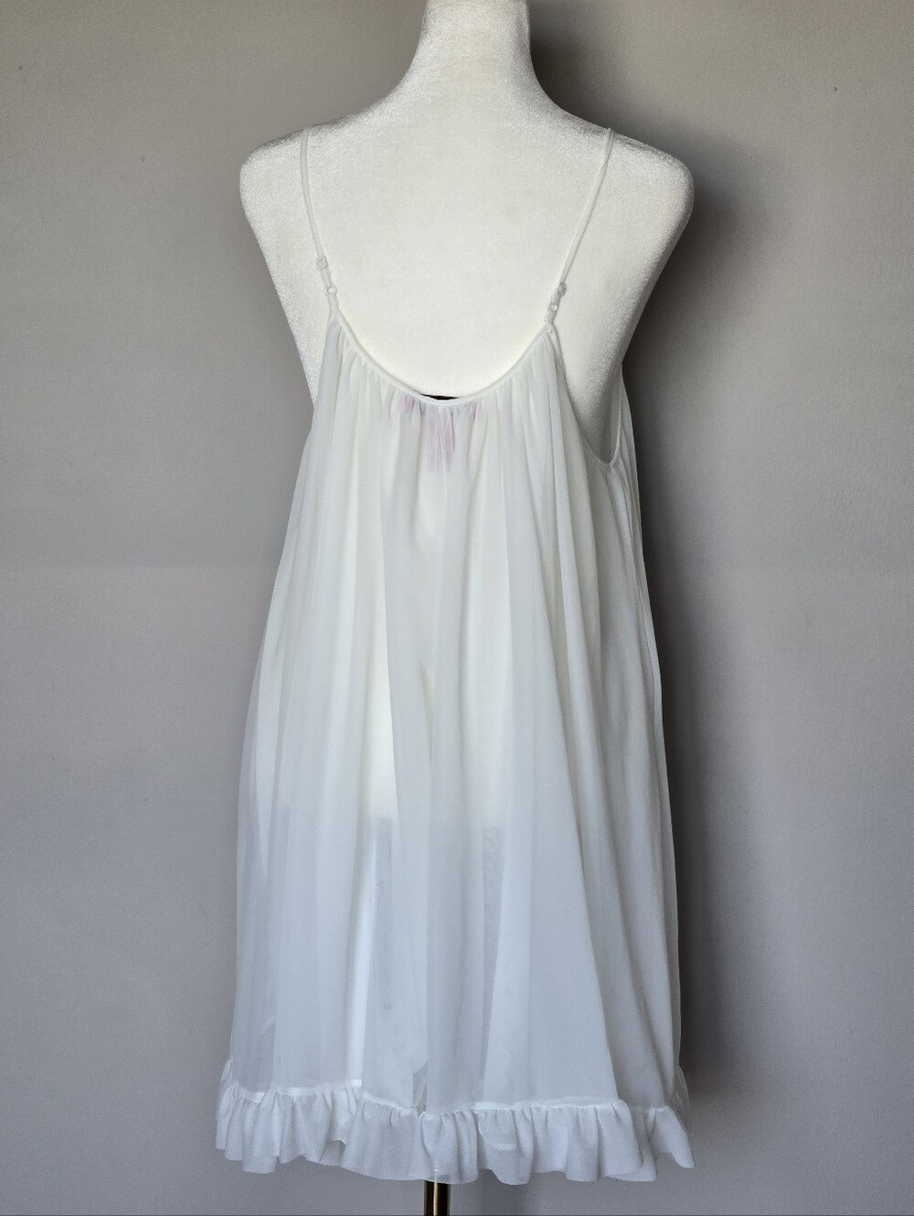 Betsey Johnson White Chiffon Babydoll Nightgown with Pink Trim - Women Intimates - Picture 5 of 8
